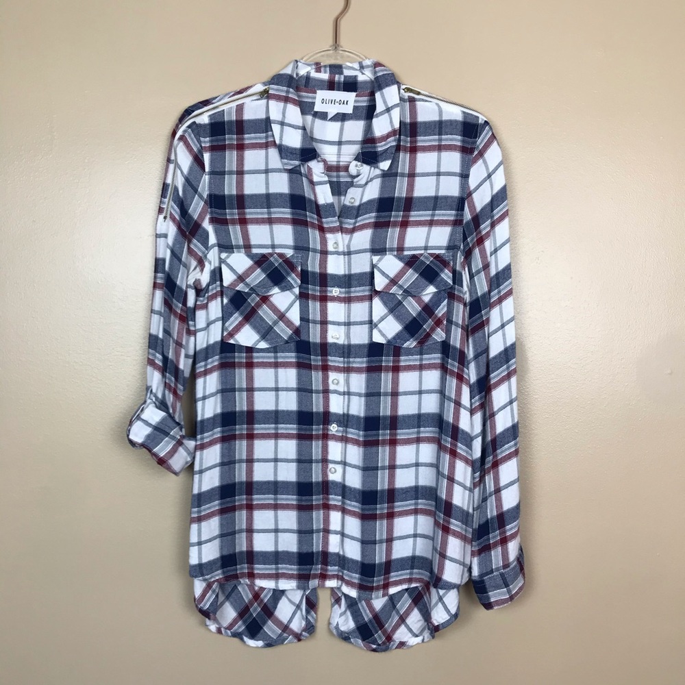 Olive & Oak  Plaid Blouse Zipper Shoulder